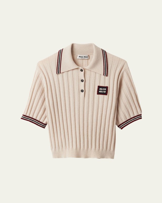Ribbed Cashmere Polo Top